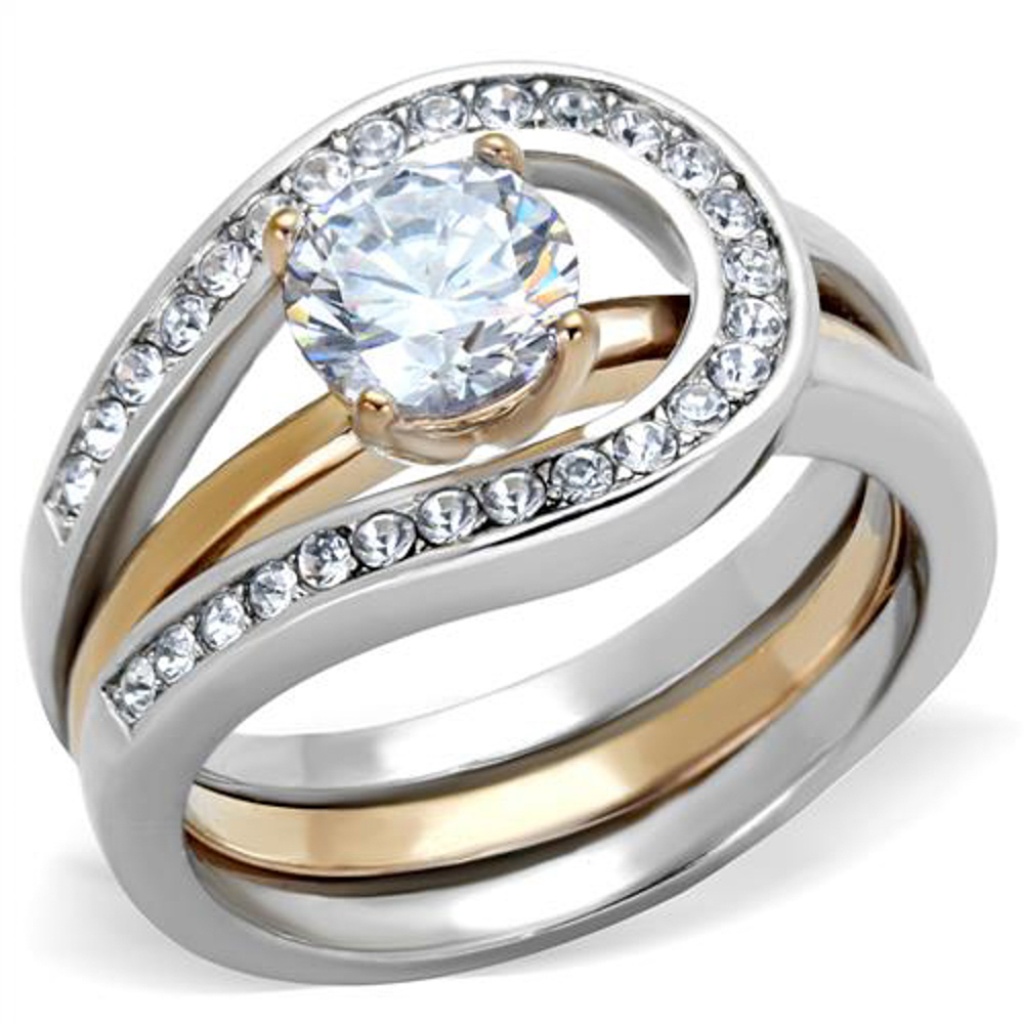 1 Ct Zirconia Stainless Steel Wedding Ring Set